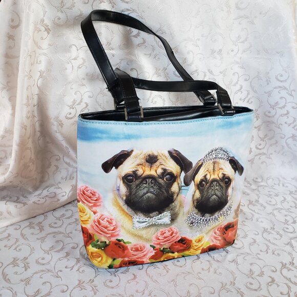 Pugs & Roses Rhinestone studded handbag. Bride and groom couple - Picture 9 of 13